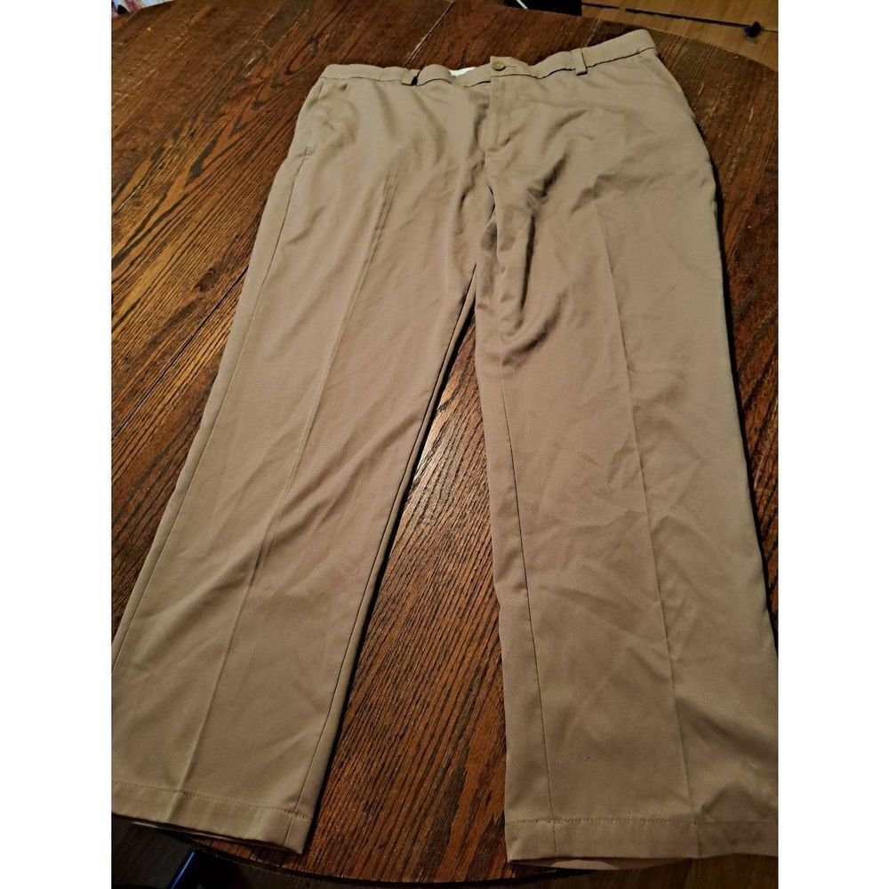 40x30 Amazon Essentials Comfort Waist Tan Khaki Straight Flat Front Dress Pants